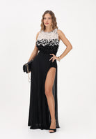 ELISABETTA FRANCHI Abito lungo nero da donna in tulle e jersey lurex ABR4462E2 685 ELISABETTA FRANCHI 