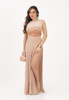 ELISABETTA FRANCHI Abito lungo nude da donna in tulle e jersey lurex ABR4462E2 X81 ELISABETTA FRANCHI 
