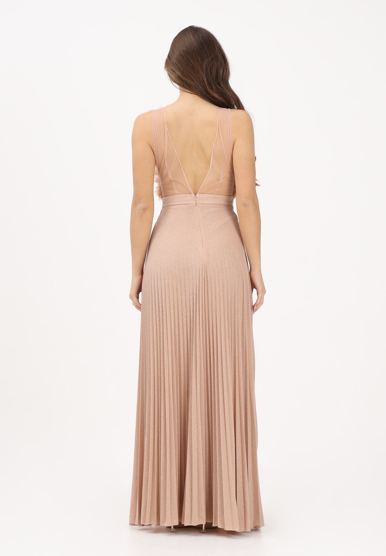 ELISABETTA FRANCHI Abito lungo nude da donna in tulle e jersey lurex ABR4462E2 X81 ELISABETTA FRANCHI 