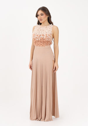 ELISABETTA FRANCHI Abito lungo nude da donna in tulle e jersey lurex ABR4462E2 X81 ELISABETTA FRANCHI 
