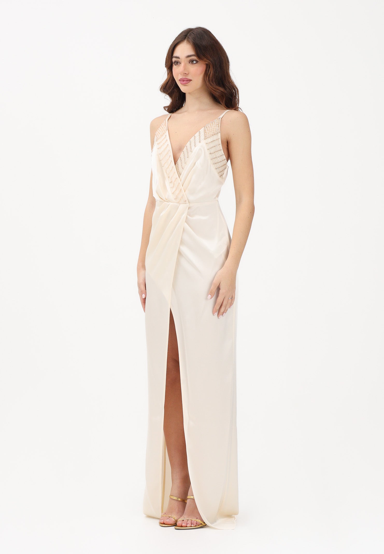 ELISABETTA FRANCHI Abito lungo burro da donna con ricami di perline ABR4862E2 193 ELISABETTA FRANCHI 
