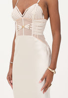 ELISABETTA FRANCHI Abito lungo avena da donna in raso ABR5362E2 197 ELISABETTA FRANCHI 
