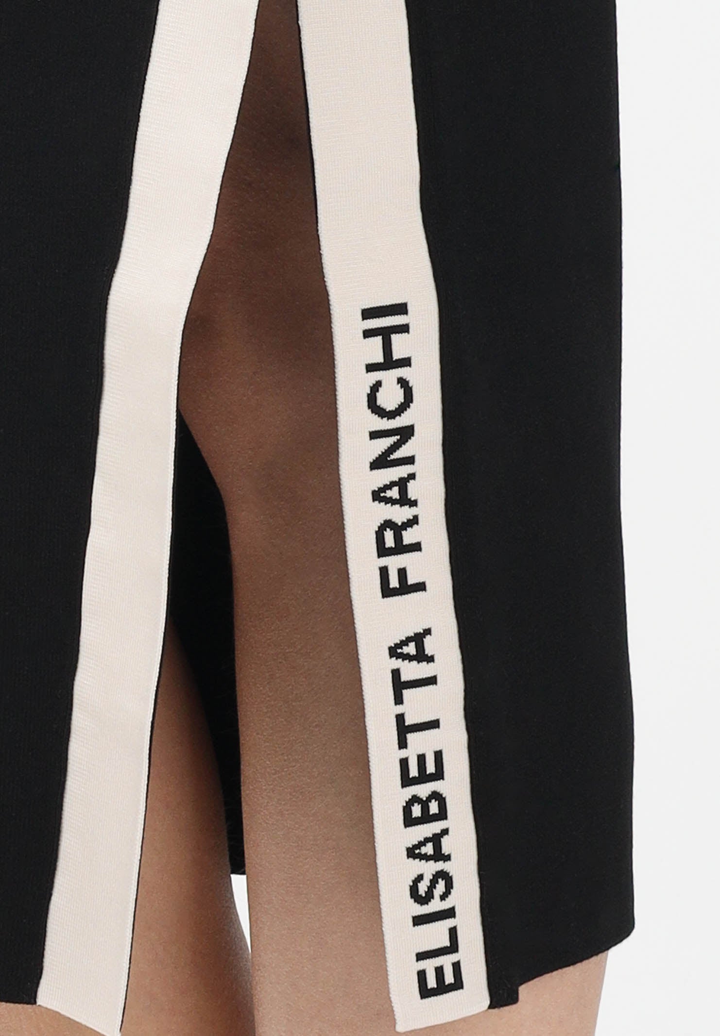 ELISABETTA FRANCHI Abito midi in maglia nero da donna con bande a contrasto AM03S61E2 685 ELISABETTA FRANCHI 
