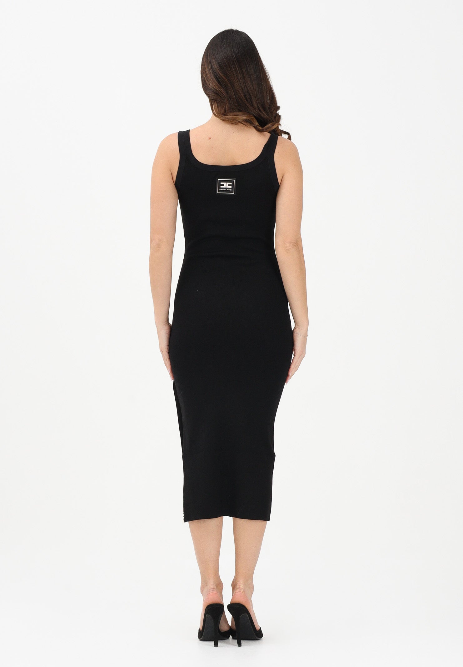 ELISABETTA FRANCHI Abito midi in maglia nero da donna con bande a contrasto AM03S61E2 685 ELISABETTA FRANCHI 