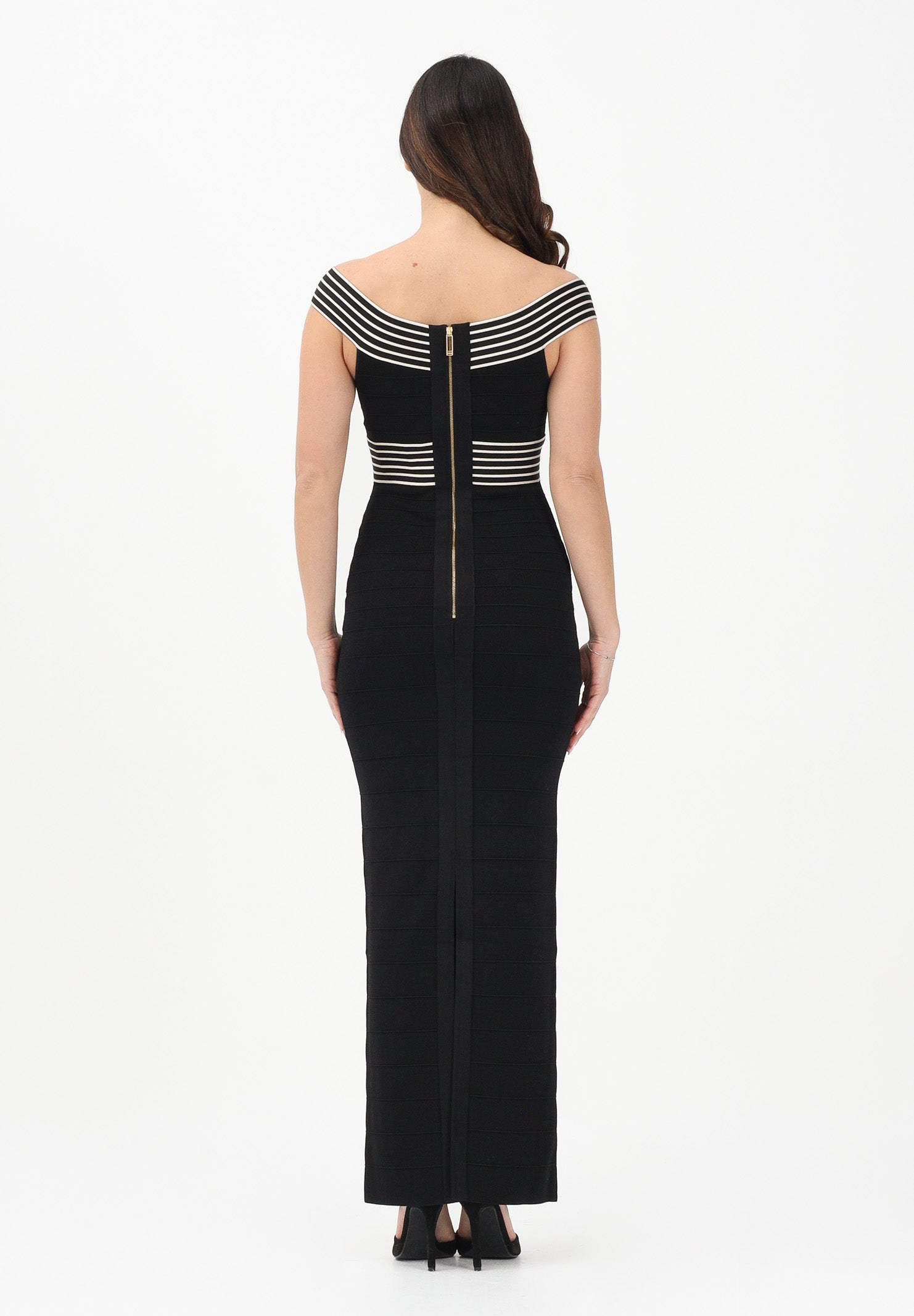 ELISABETTA FRANCHI Abito lungo nero da donna con bande a righe AM75S61E2 685 ELISABETTA FRANCHI 