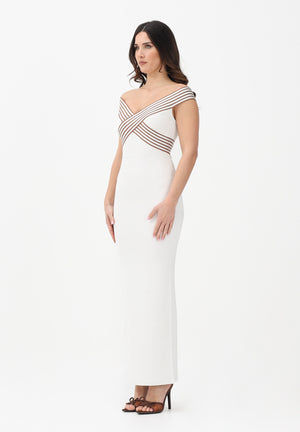 ELISABETTA FRANCHI Abito lungo avorio da donna con bande a righe AM75S61E2 AQ6 ELISABETTA FRANCHI 