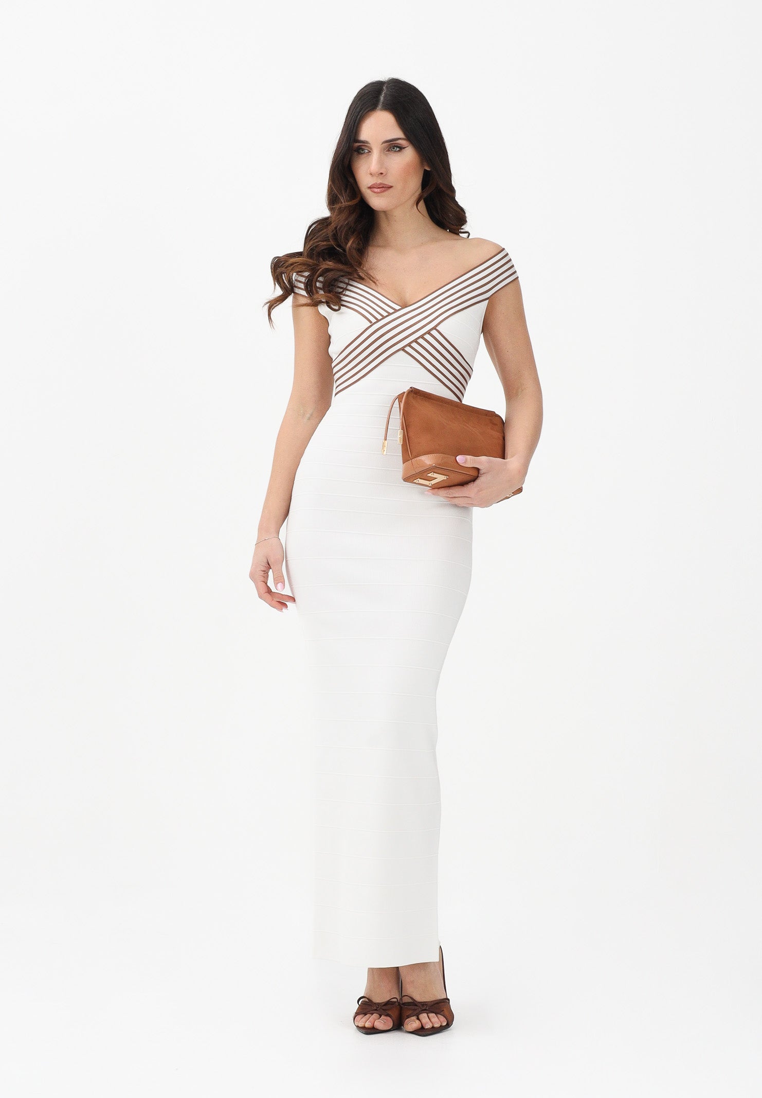 ELISABETTA FRANCHI Abito lungo avorio da donna con bande a righe AM75S61E2 AQ6 ELISABETTA FRANCHI 