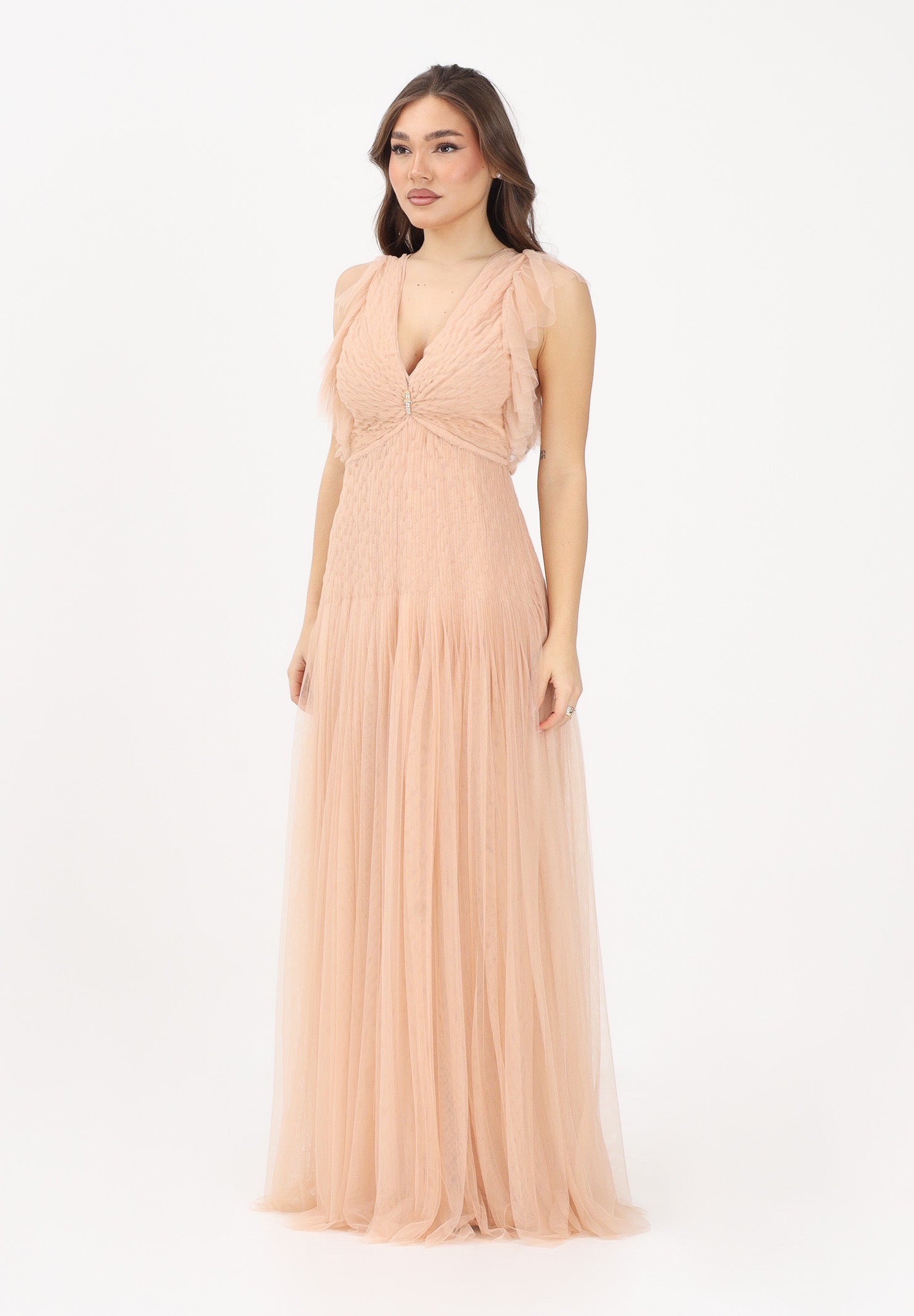 ELISABETTA FRANCHI Abito lungo nude da donna in tulle AR80J62E2 EA1 ELISABETTA FRANCHI 