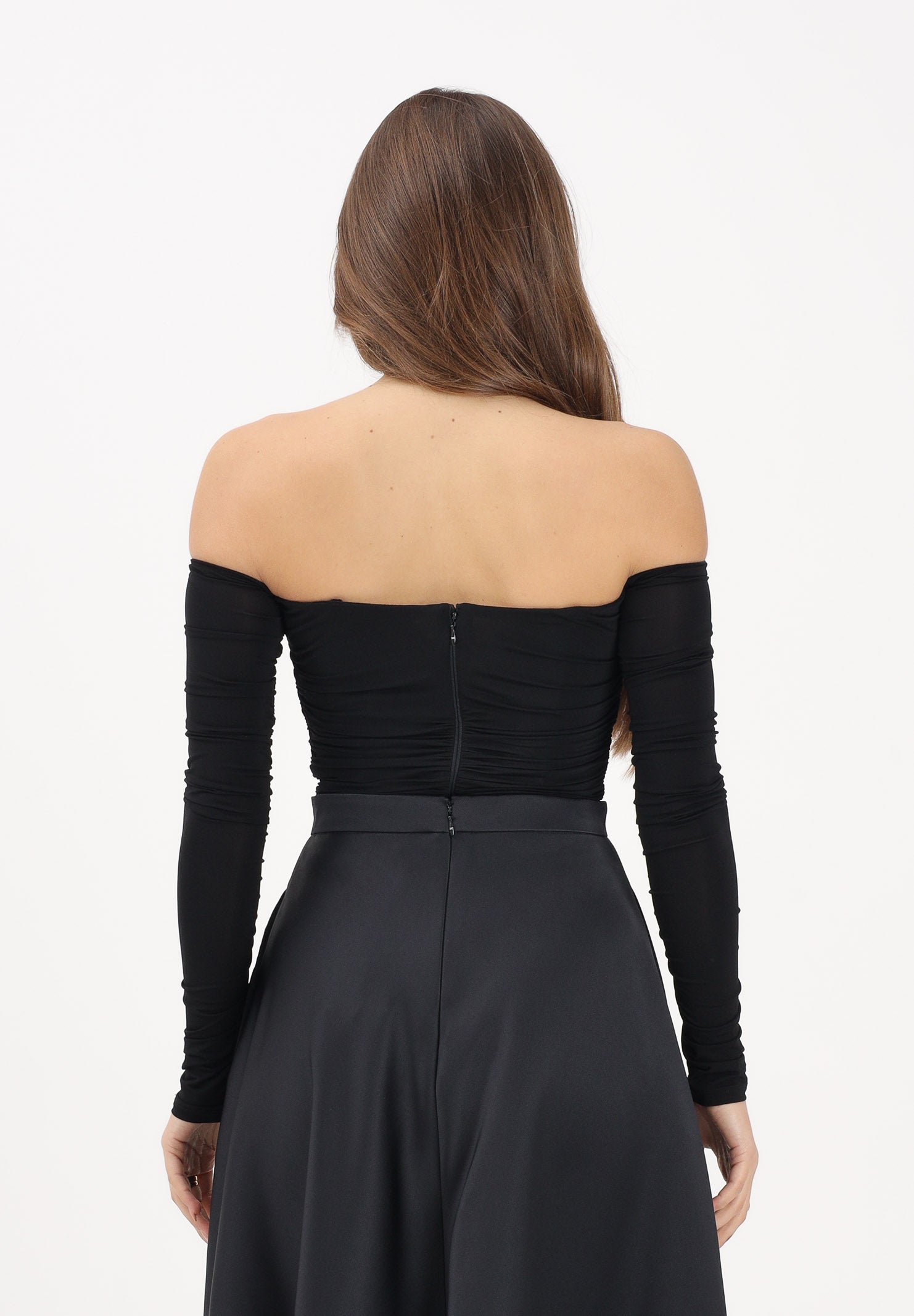 ELISABETTA FRANCHI Body nero da donna con drappeggi<BR/> BO01561E2 110 ELISABETTA FRANCHI 
