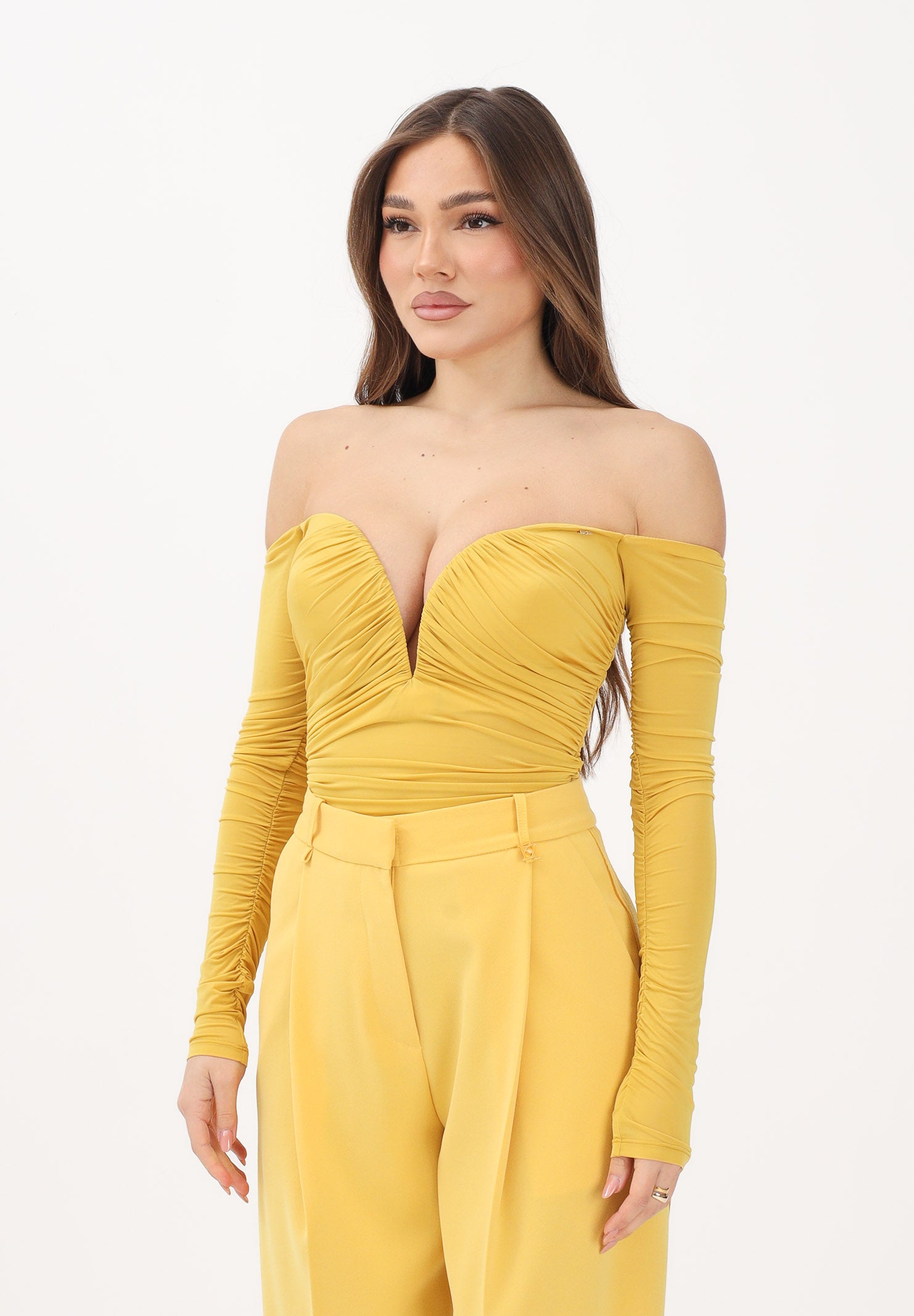 ELISABETTA FRANCHI Body giallo da donna con drappeggi BO01561E2 EV4 ELISABETTA FRANCHI 