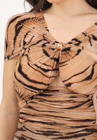 ELISABETTA FRANCHI Body cammello da donna con stampa tigre<BR/> BO03362E2 470 ELISABETTA FRANCHI 