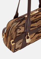 ELISABETTA FRANCHI Borsa a spalla cammello e marrone da donna con stampa tigre<BR/> BS11A62E2 470 ELISABETTA FRANCHI 
