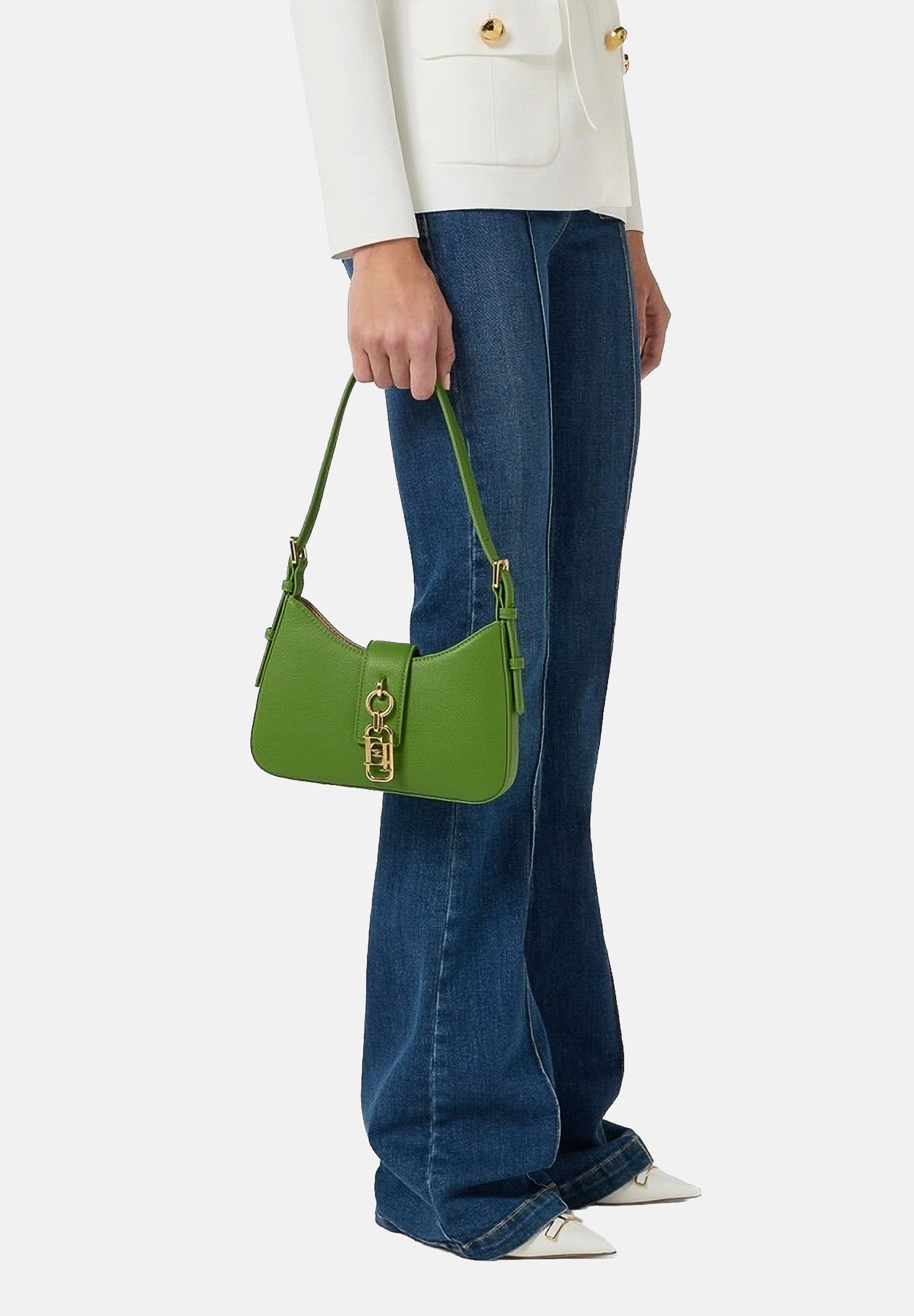 ELISABETTA FRANCHI Borsa a spalla verde da donna con charm<BR/> BS24A62E2 EV3 ELISABETTA FRANCHI 