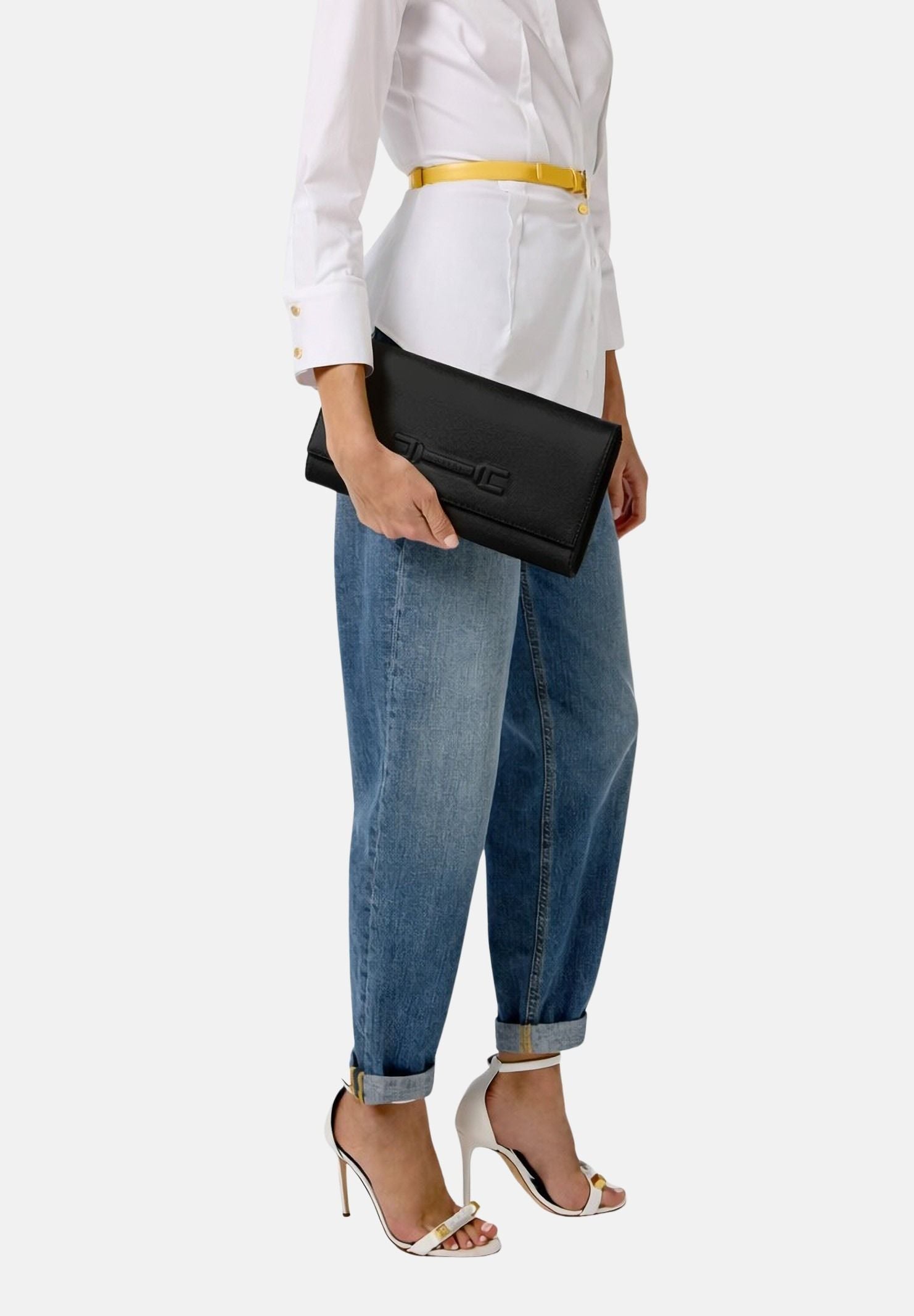 ELISABETTA FRANCHI Pochette nera da donna realizzata in vera pelle BS99A61E2 110 ELISABETTA FRANCHI 