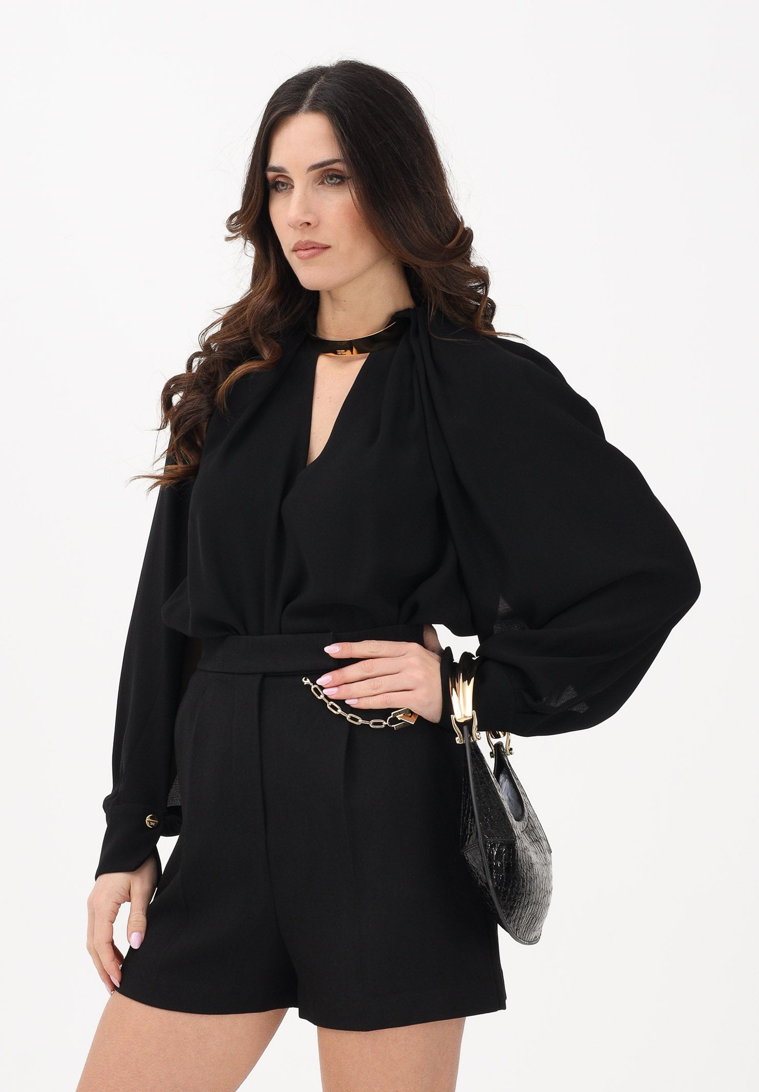 ELISABETTA FRANCHI Blusa nera da donna con dettaglio gioiello CA12961E2 110 ELISABETTA FRANCHI 