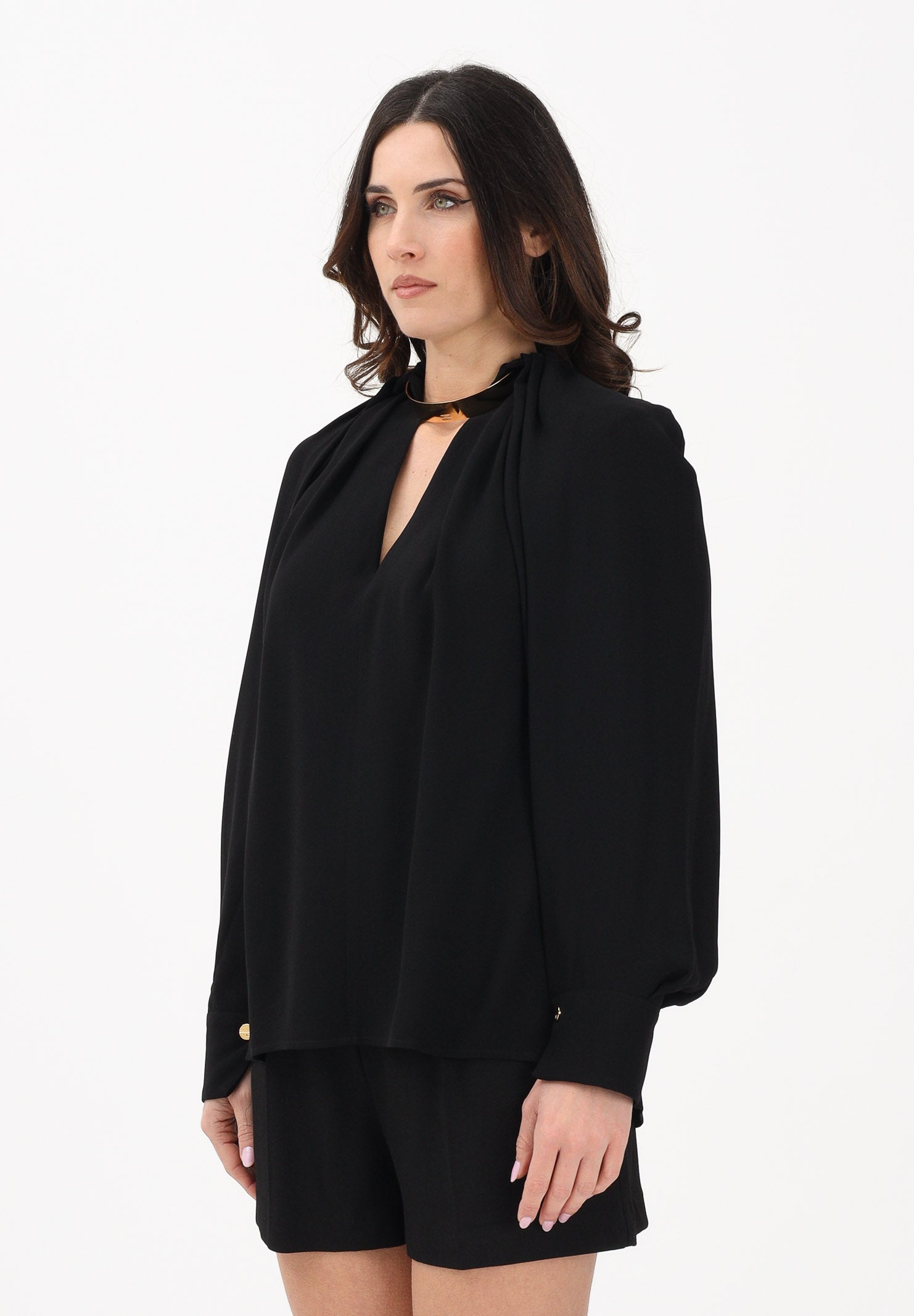 ELISABETTA FRANCHI Blusa nera da donna con dettaglio gioiello CA12961E2 110 ELISABETTA FRANCHI 