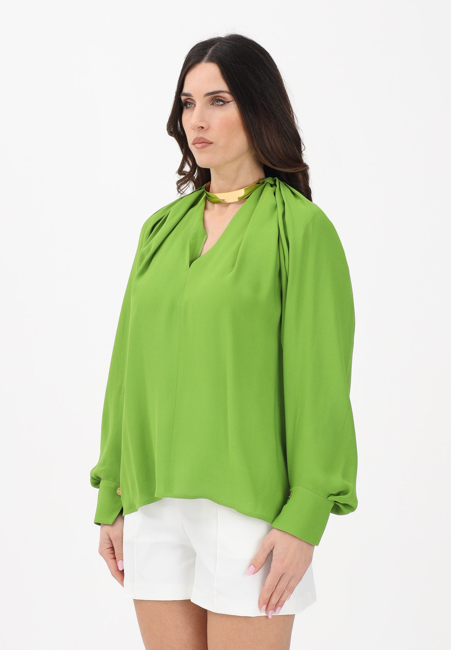 ELISABETTA FRANCHI Blusa verde da donna con dettaglio gioiello CA12961E2 EV3 ELISABETTA FRANCHI 