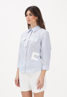ELISABETTA FRANCHI Camicia con maniche a 3/4 bianca da donna con motivo a righe azzurre CA13261E2 019 ELISABETTA FRANCHI 