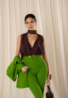 ELISABETTA FRANCHI Top elegante cacao da donna  in georgette di viscosa CA13461E2 644 ELISABETTA FRANCHI 