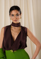 ELISABETTA FRANCHI Top elegante cacao da donna  in georgette di viscosa CA13461E2 644 ELISABETTA FRANCHI 