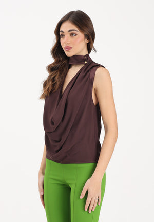ELISABETTA FRANCHI Top elegante cacao da donna  in georgette di viscosa CA13461E2 644 ELISABETTA FRANCHI 