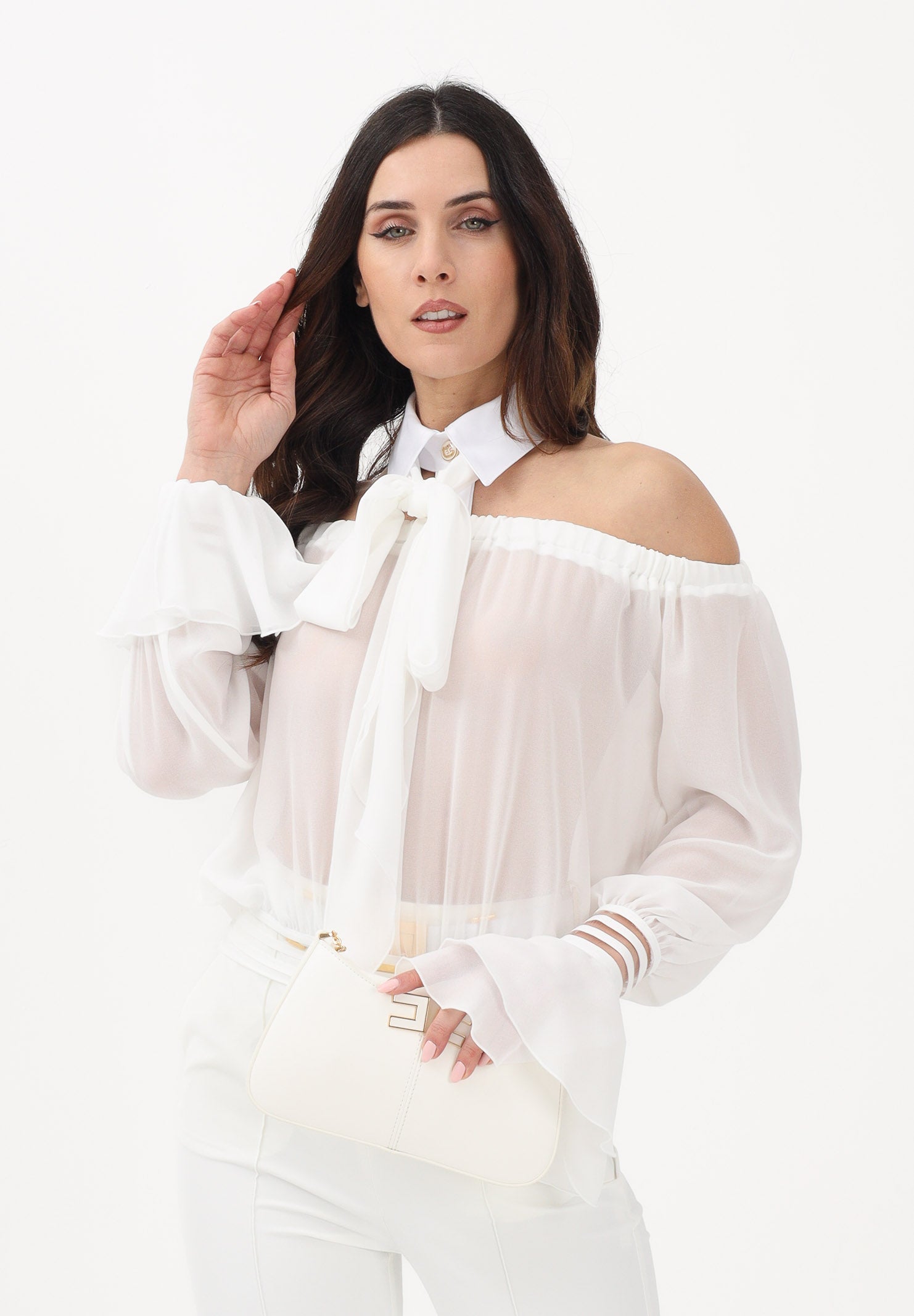ELISABETTA FRANCHI Blusa bianca da donna con dettaglio al collo CA13561E2 X88 ELISABETTA FRANCHI 