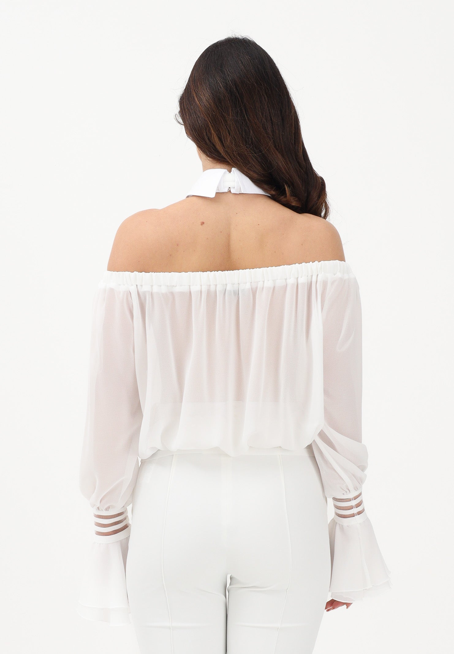 ELISABETTA FRANCHI Blusa bianca da donna con dettaglio al collo CA13561E2 X88 ELISABETTA FRANCHI 