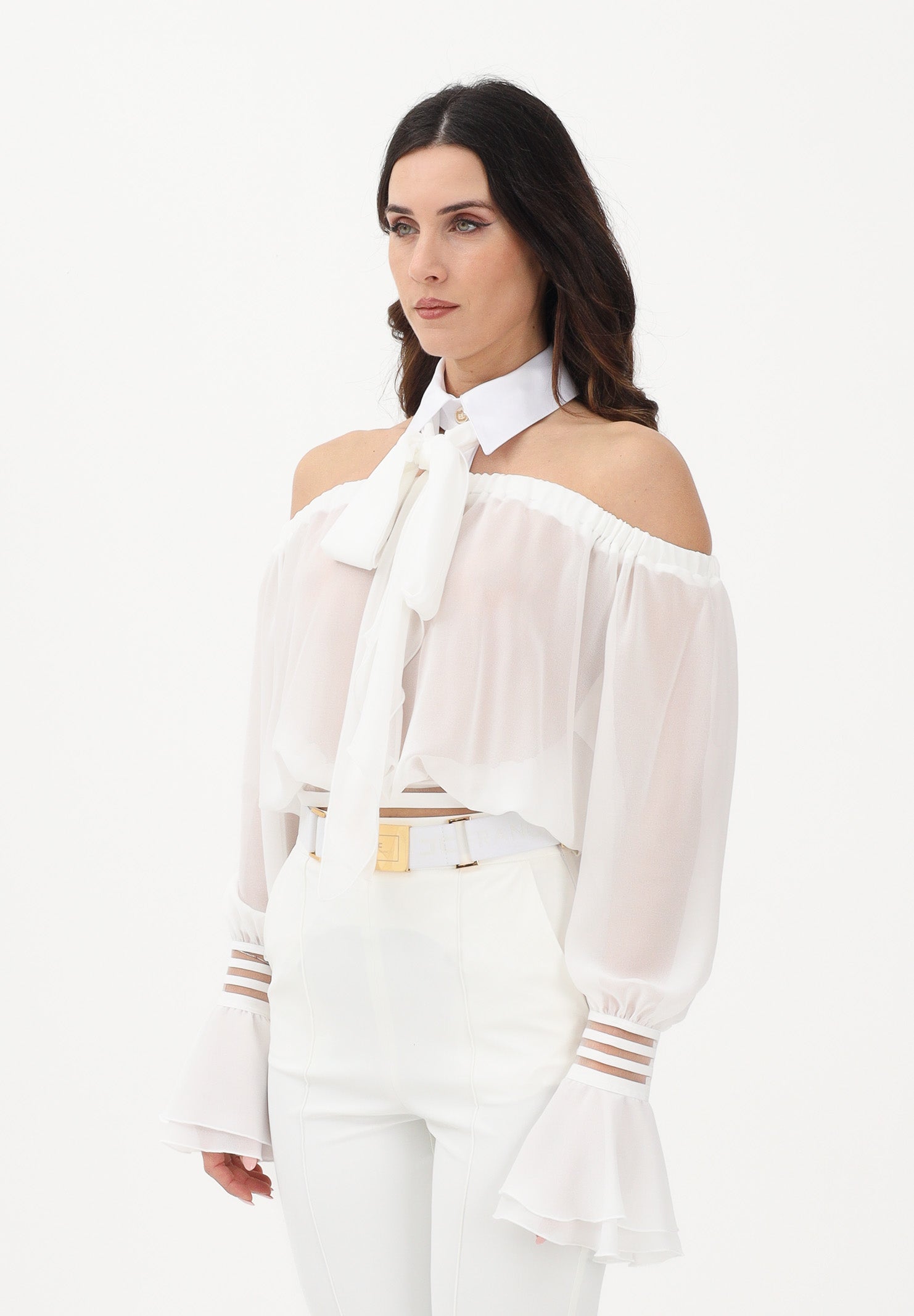 ELISABETTA FRANCHI Blusa bianca da donna con dettaglio al collo CA13561E2 X88 ELISABETTA FRANCHI 