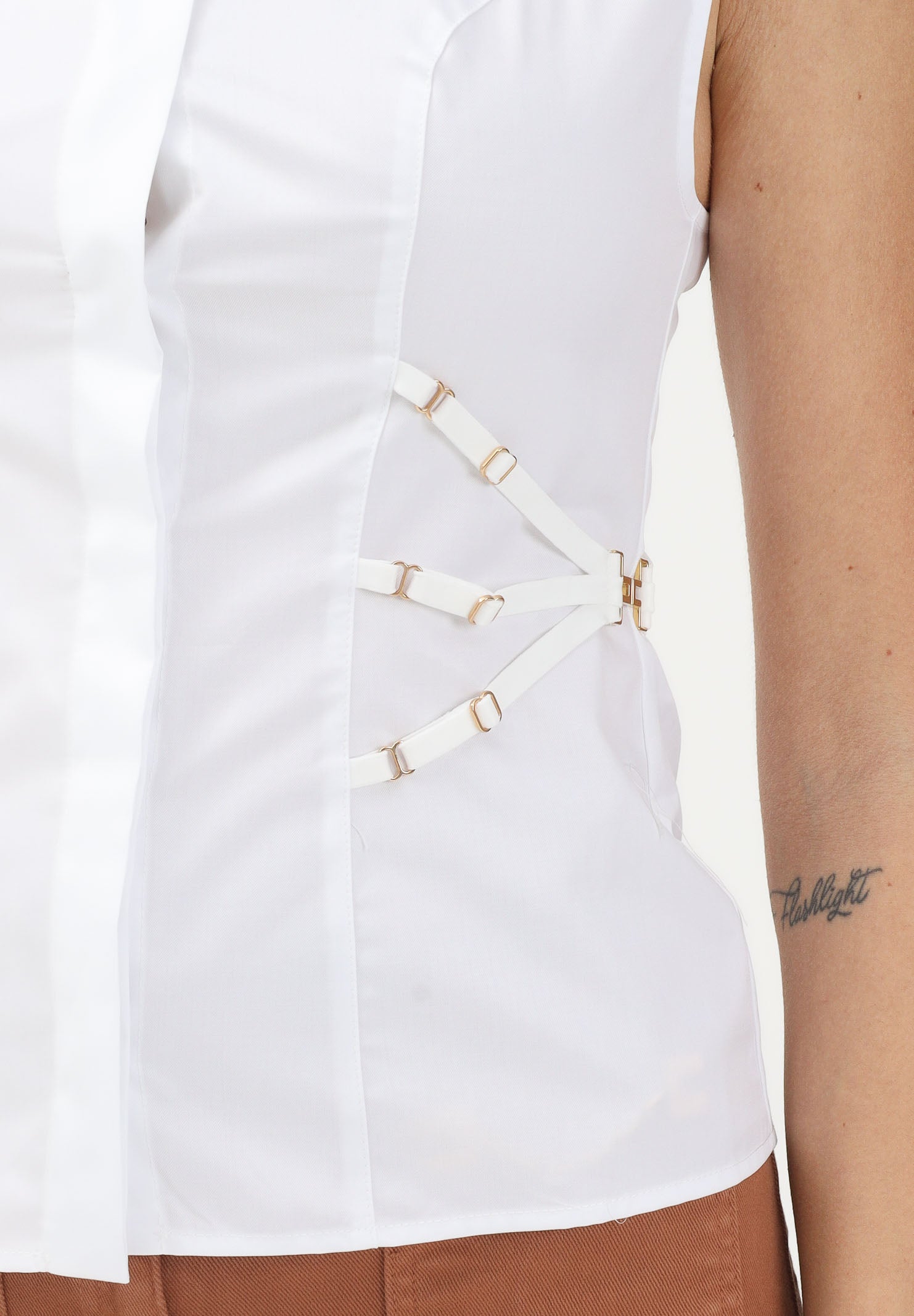 ELISABETTA FRANCHI Camicia smanicata bianca da donna con elastici CA14361E2 100 ELISABETTA FRANCHI 
