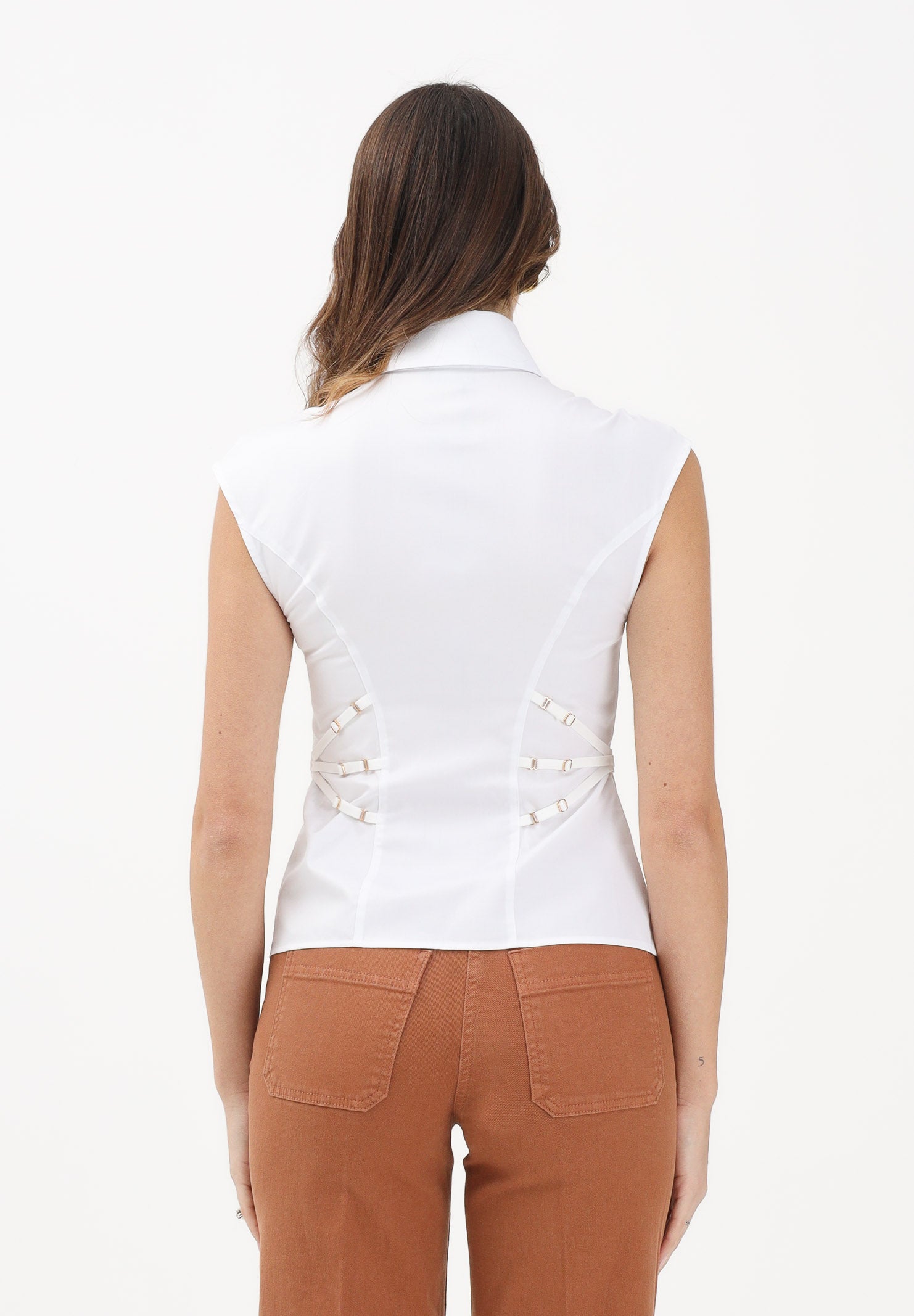 ELISABETTA FRANCHI Camicia smanicata bianca da donna con elastici CA14361E2 100 ELISABETTA FRANCHI 