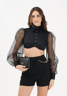 ELISABETTA FRANCHI Camicia crop nera da donna con maniche dai volumi balloon CA14461E2 110 ELISABETTA FRANCHI 