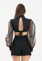 ELISABETTA FRANCHI Camicia crop nera da donna con maniche dai volumi balloon CA14461E2 110 ELISABETTA FRANCHI 