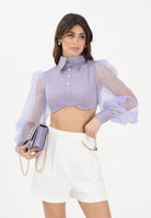 ELISABETTA FRANCHI Camicia crop lilla da donna con maniche dai volumi balloon CA14461E2 EV7 ELISABETTA FRANCHI 