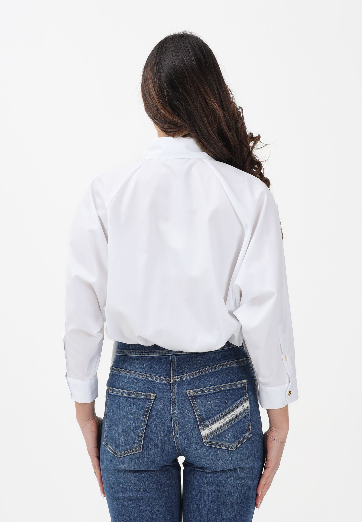 ELISABETTA FRANCHI Camicia bianca da donna con stampa logo CA15561E2 221 ELISABETTA FRANCHI 