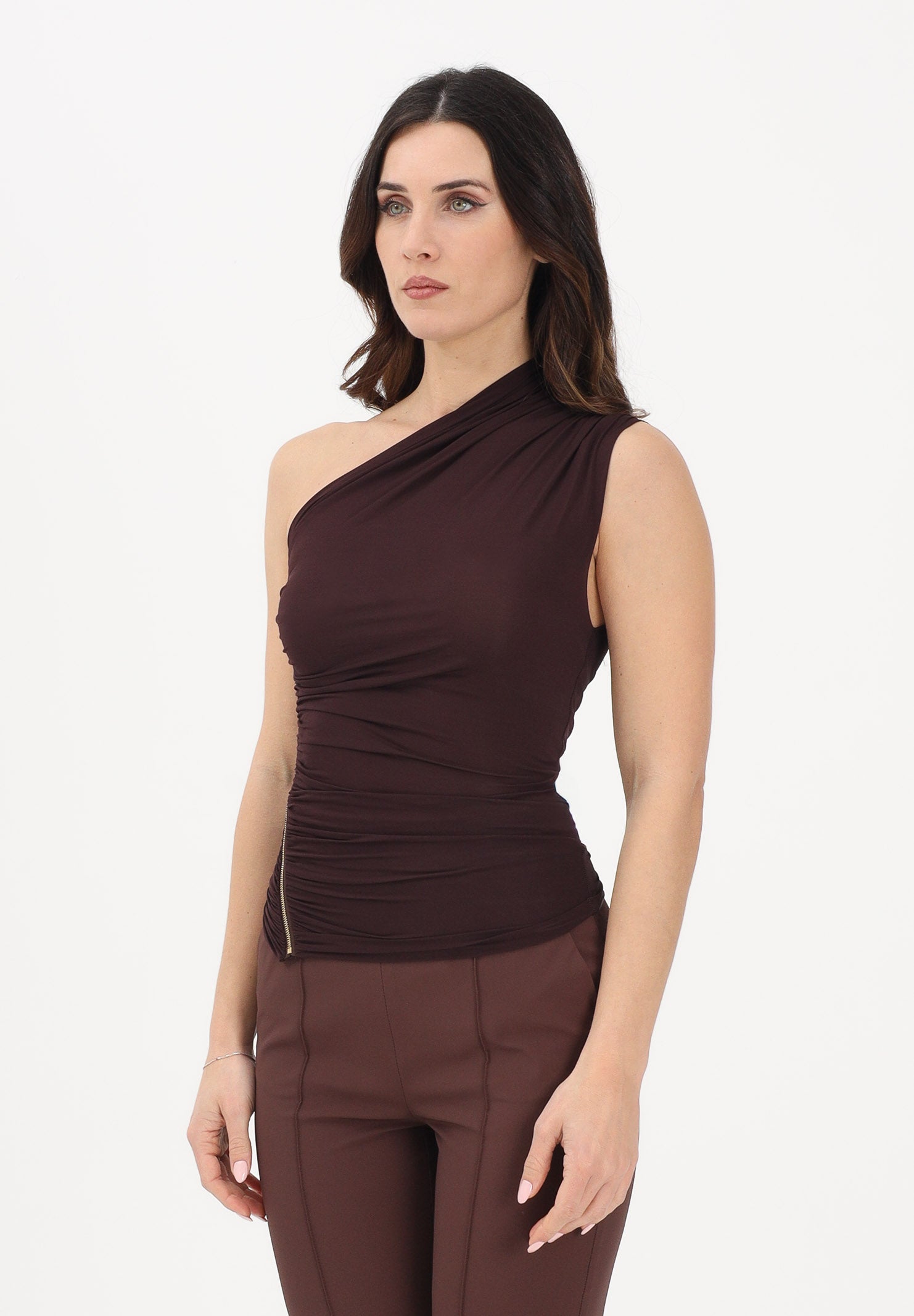 ELISABETTA FRANCHI Top elegante cacao da donna con zip laterale CN00962E2 644 ELISABETTA FRANCHI 
