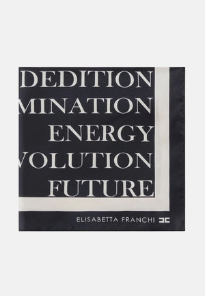 ELISABETTA FRANCHI Foulard nero e burro da donna con stampa lettering FO19F61E2 685 ELISABETTA FRANCHI 