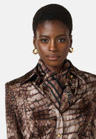 ELISABETTA FRANCHI Foulard quadrato cacao da donna realizzato in twill di seta FO24L61E2 644 ELISABETTA FRANCHI 