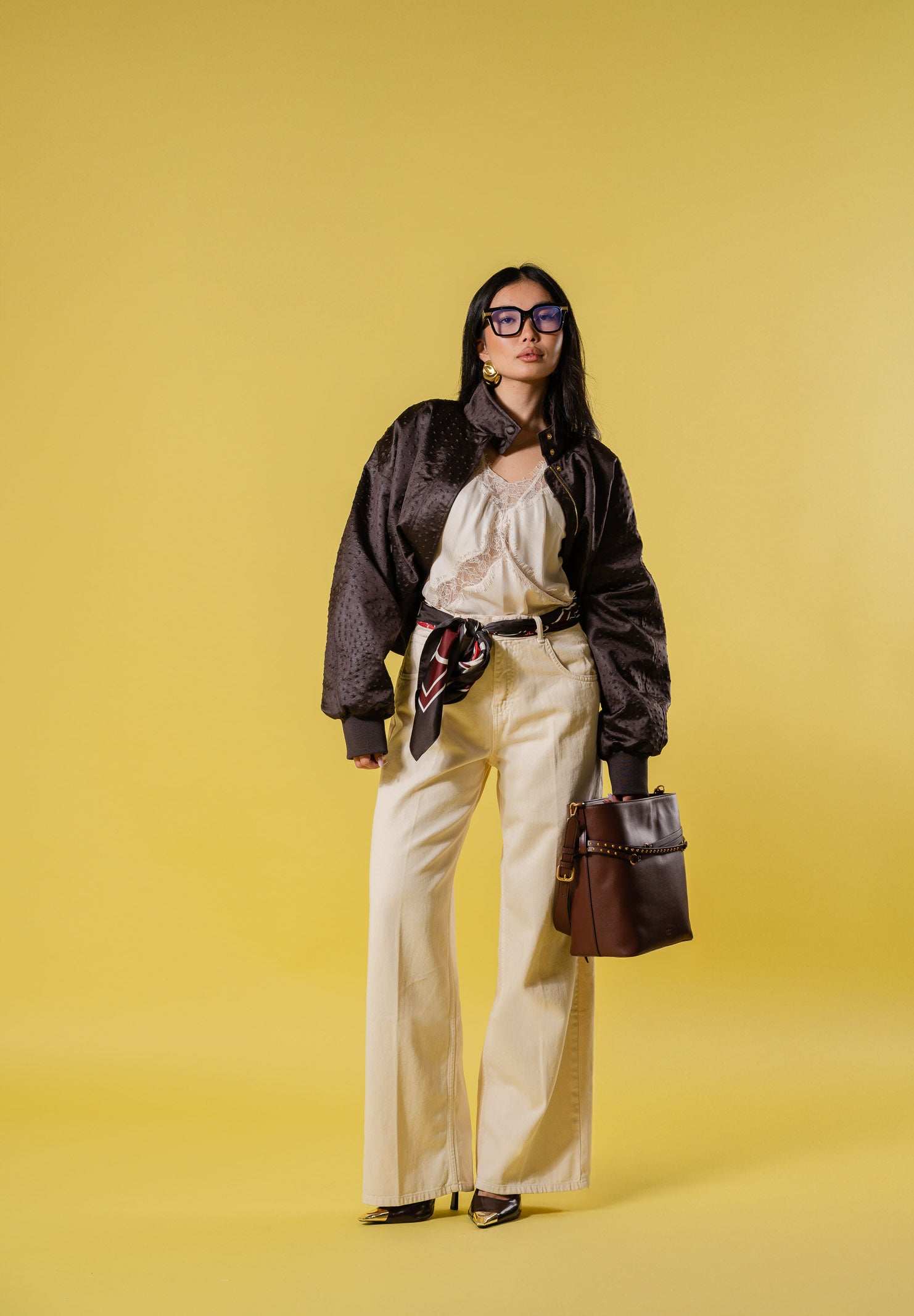 ELISABETTA FRANCHI Bomber marrone da donna in taffettà GB06D63E2 EV9 ELISABETTA FRANCHI 