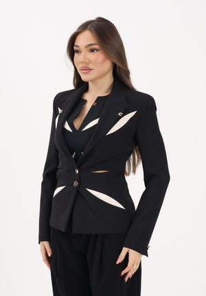 ELISABETTA FRANCHI Giacca monopetto nera e burro da donna con cut-out bicolore GI19861E2 685 ELISABETTA FRANCHI 