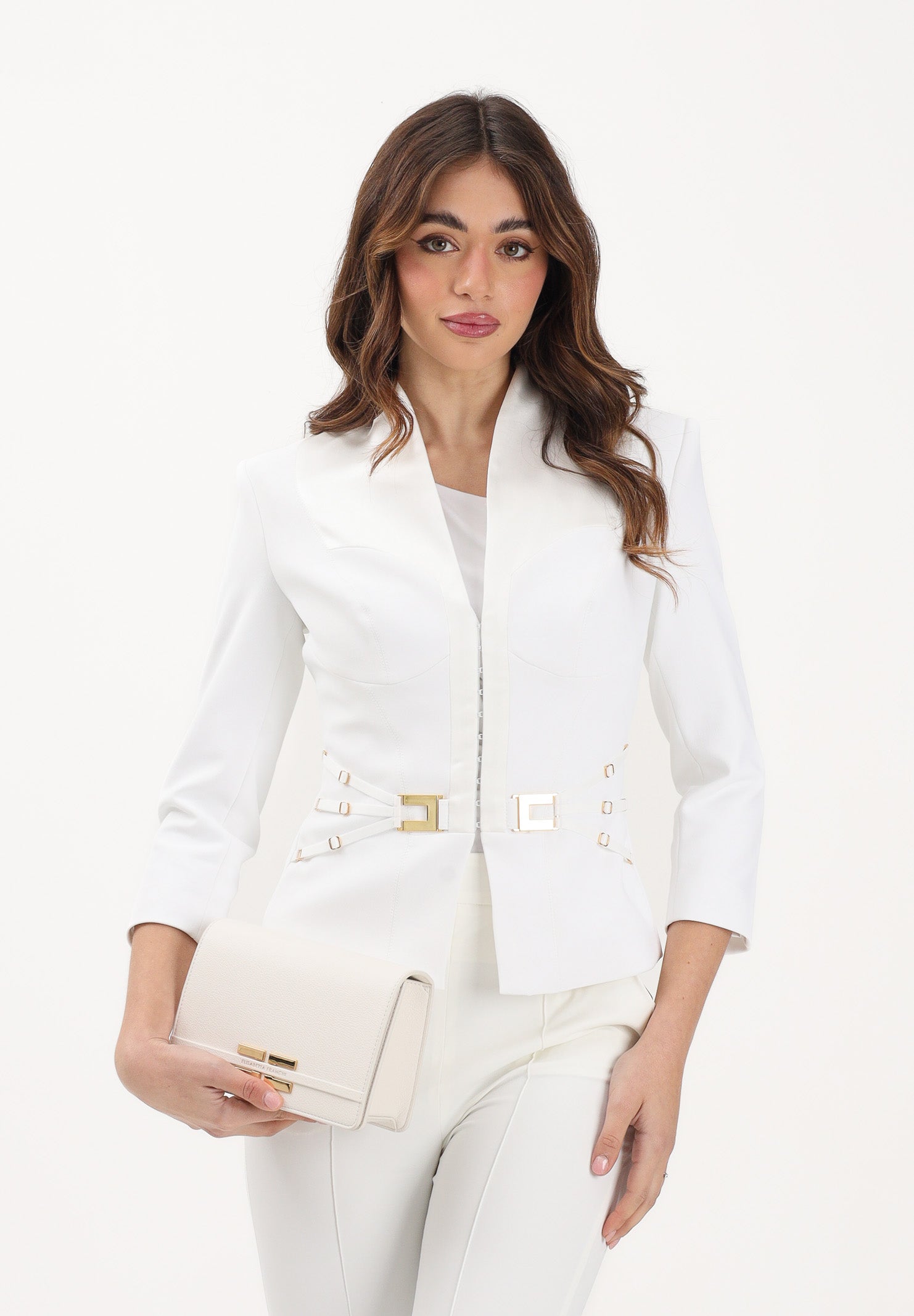 ELISABETTA FRANCHI Giacca avorio da donna con cinturini laterali GI20261E2 360 ELISABETTA FRANCHI 