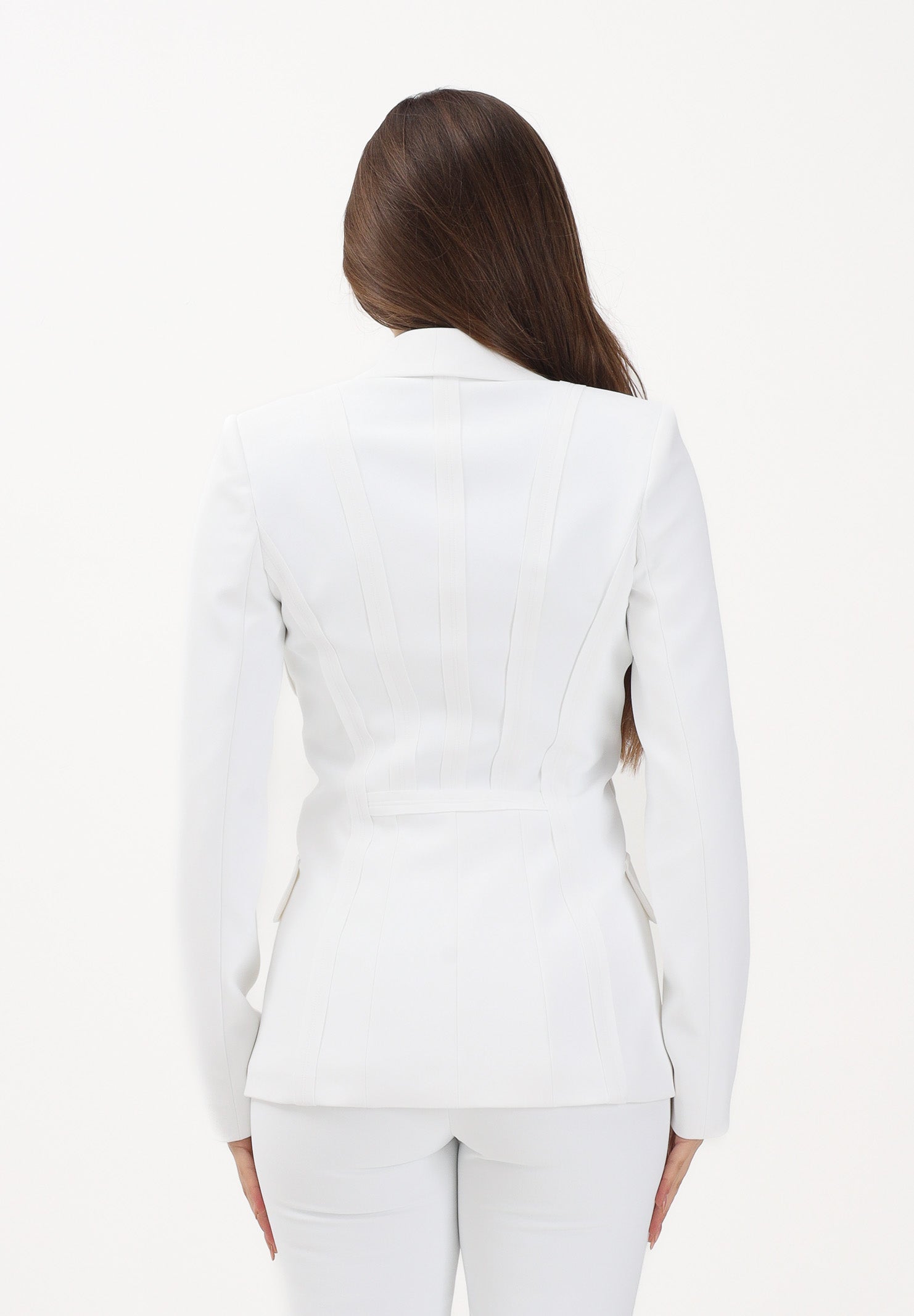 ELISABETTA FRANCHI Giacca monopetto avorio da donna con motivi a taglio vivo<BR/> GI21661E2 360 ELISABETTA FRANCHI 