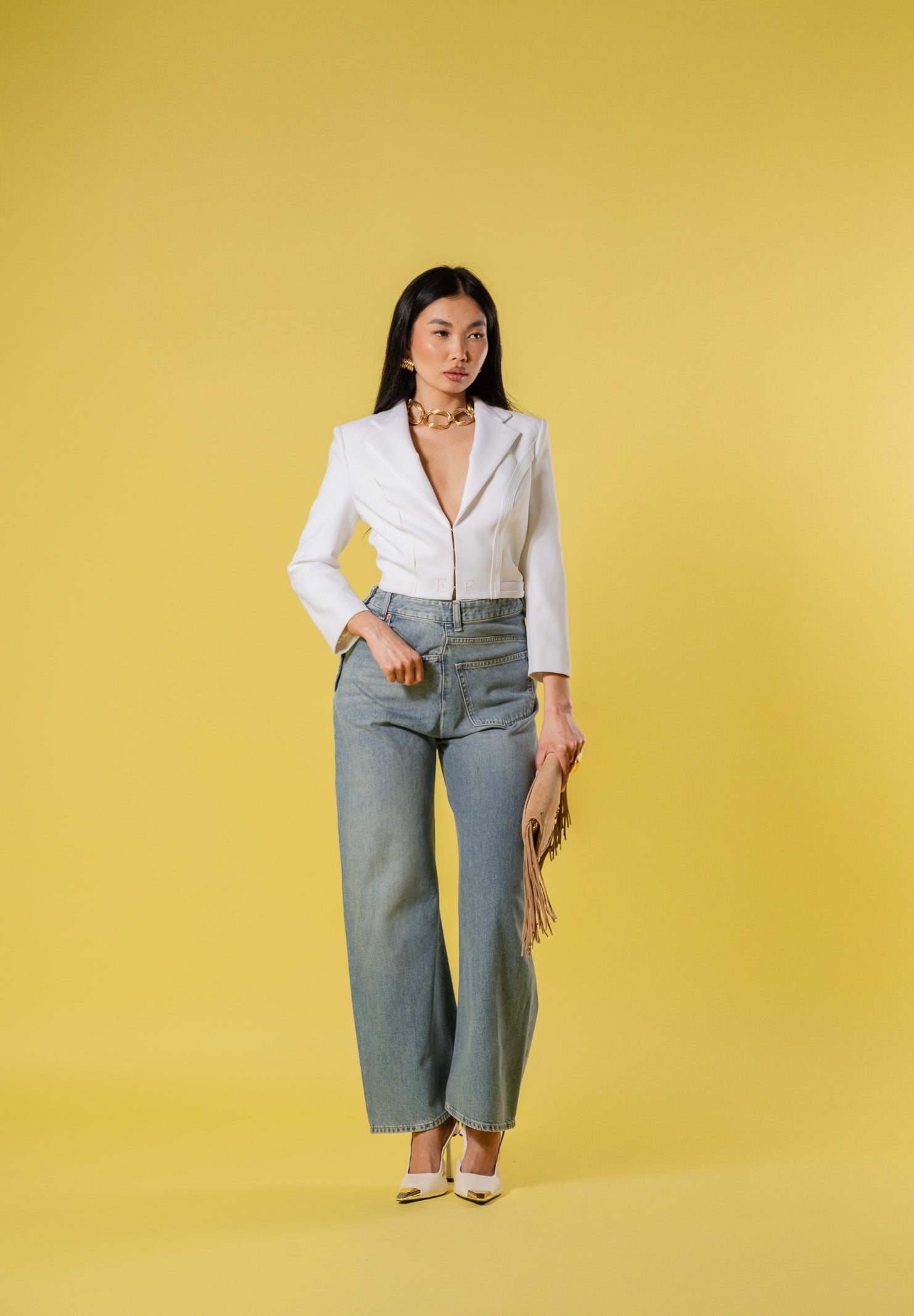 ELISABETTA FRANCHI Giacca crop avorio da donna GI22261E2 360 ELISABETTA FRANCHI 