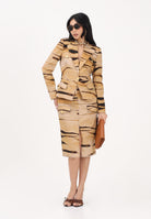 ELISABETTA FRANCHI Giacca monopetto beige da donna con stampa tigre<BR/> GI23762E2 470 ELISABETTA FRANCHI 