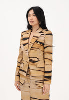 ELISABETTA FRANCHI Giacca monopetto beige da donna con stampa tigre<BR/> GI23762E2 470 ELISABETTA FRANCHI 