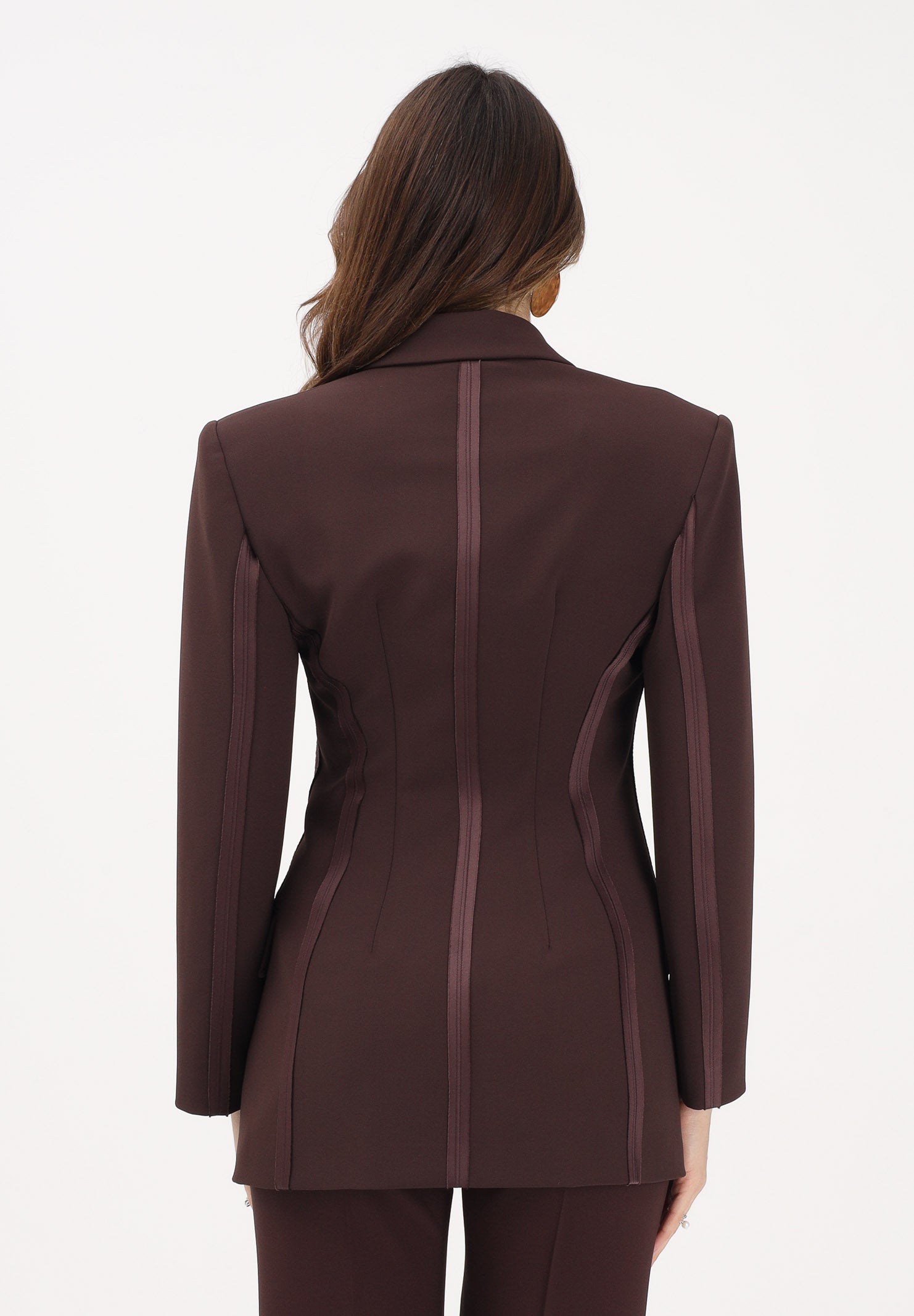 ELISABETTA FRANCHI Giacca doppiopetto cacao da donna in crêpe leggero e raso GI24163E2 644 ELISABETTA FRANCHI 