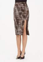 ELISABETTA FRANCHI Gonna midi cacao da donna con stampa alligatore<BR/> GO14961E2 644 ELISABETTA FRANCHI 