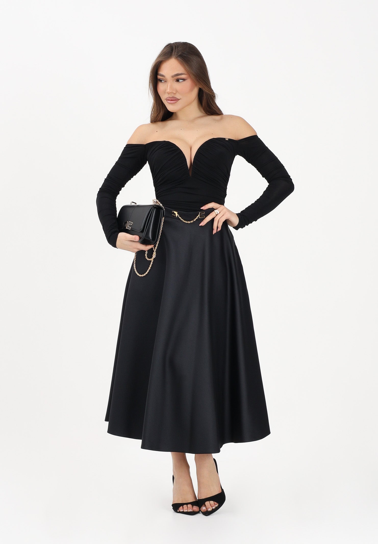 ELISABETTA FRANCHI Gonna midi nera da donna GO15661E2 110 ELISABETTA FRANCHI 