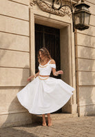ELISABETTA FRANCHI Gonna midi bianca da donna con dettaglio gioiello GO16061E2 100 ELISABETTA FRANCHI 
