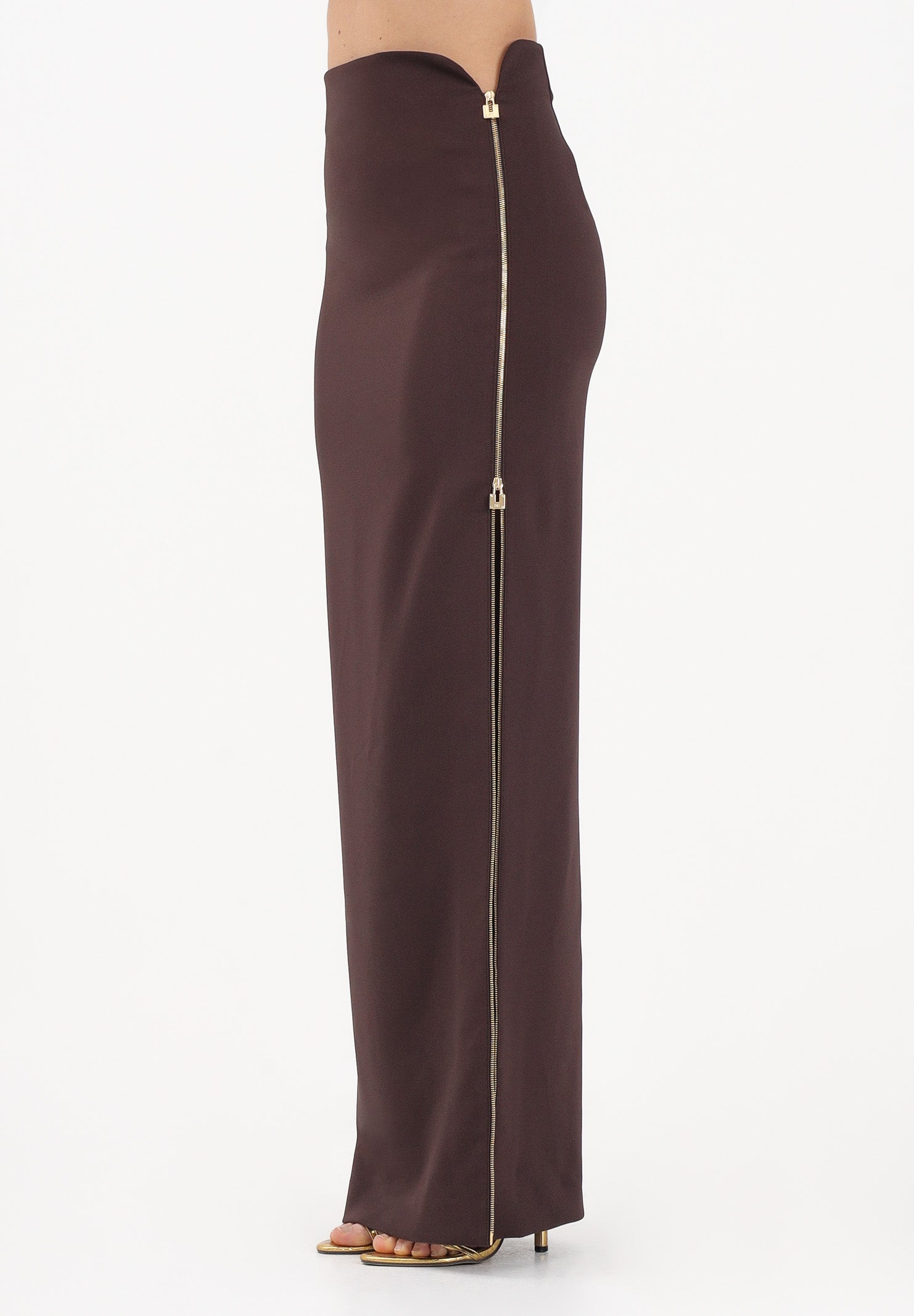 ELISABETTA FRANCHI Gonna lunga cacao da donna con zip gioiello GO16561E2 644 ELISABETTA FRANCHI 