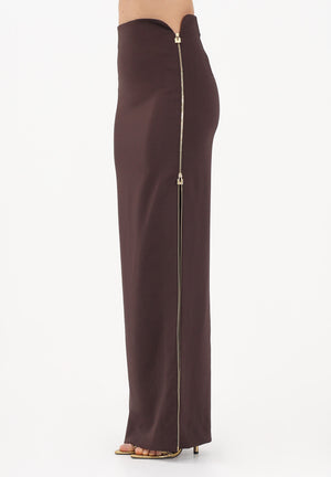 ELISABETTA FRANCHI Gonna lunga cacao da donna con zip gioiello GO16561E2 644 ELISABETTA FRANCHI 
